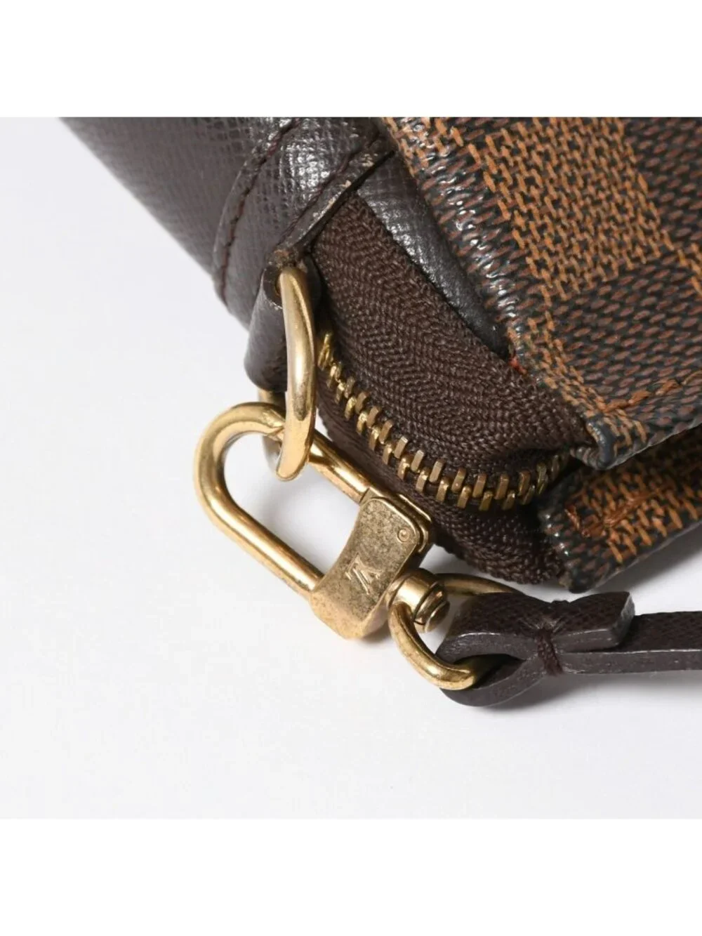 Louis Vuitton Trousse Makeup Pouch Handbag Damier Canvas Brown Gold